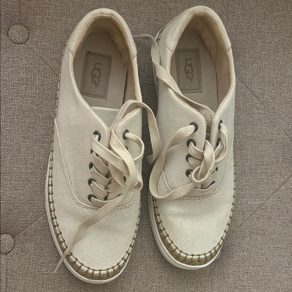 UGG AUSTRALIA EYAN II Off White CANVAS Cream Jute sz 8